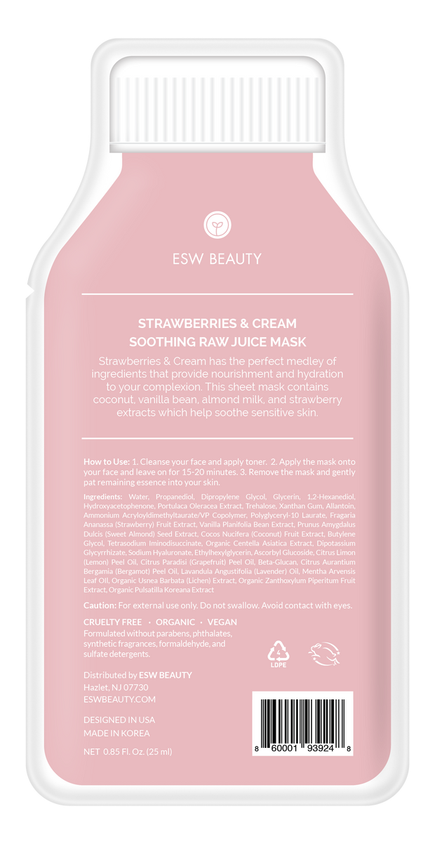 Strawberries and Cream Soothing Raw Juice Sheet Mask: With Peg Hole