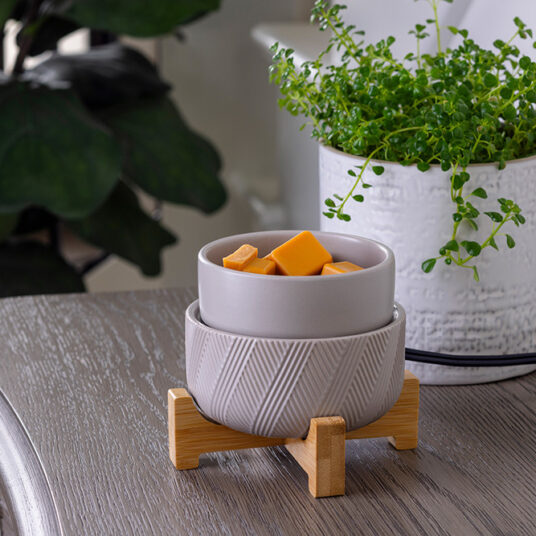 (NEW) Gray Ceramic & Wood 2-in-1 Warmer