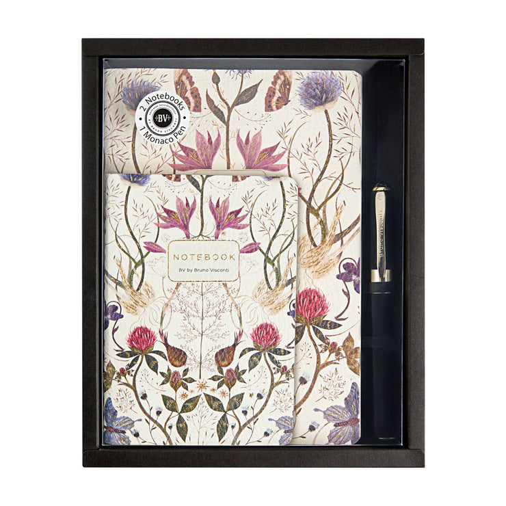 3 Piece Set -SymmetricalFlowers - 2 Notebooks + Monaco Pen