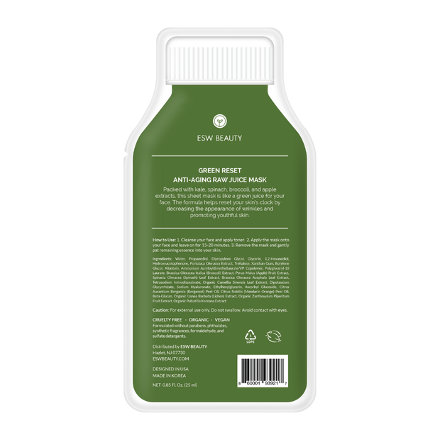 Green Reset Anti Aging Raw Juice Sheet Mask: With Peg Hole